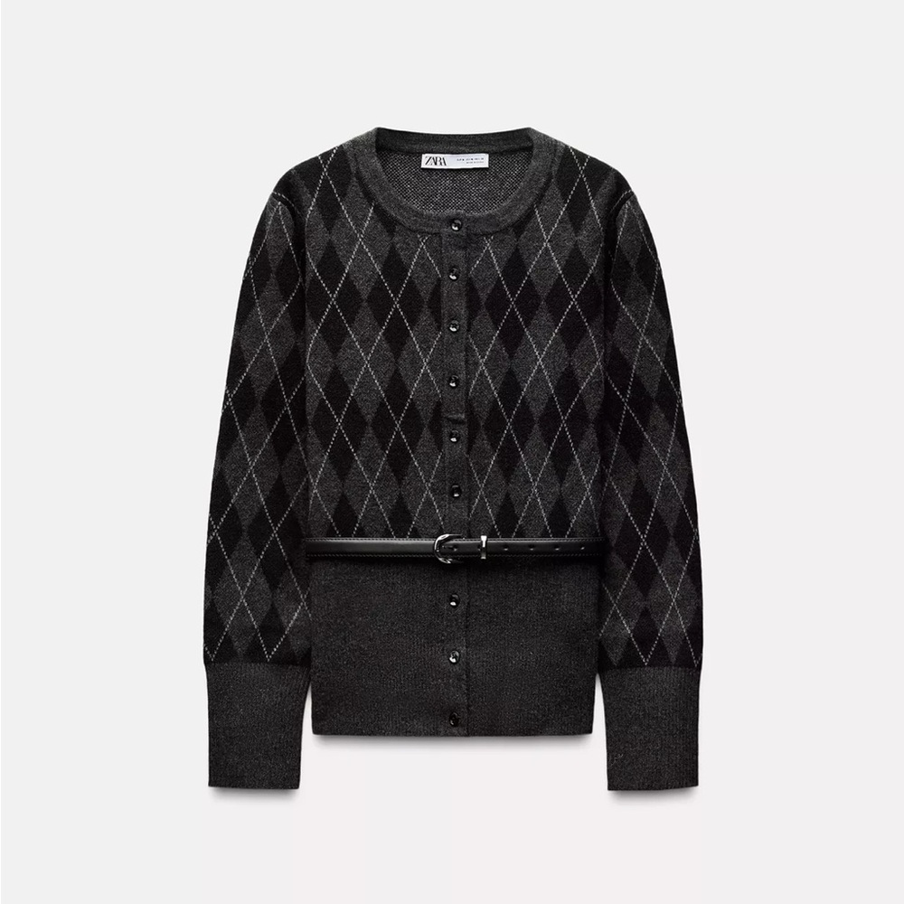 Zara Argyle Knit Cardigan